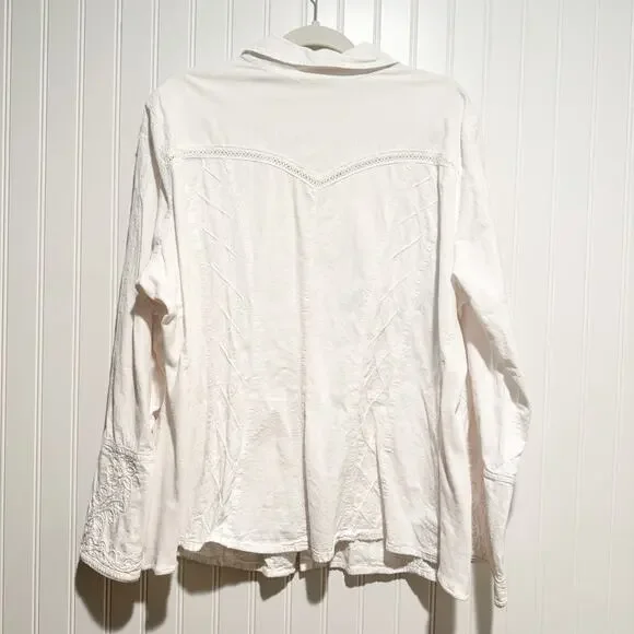 Soft Surroundings White Embroidered Boho Blouse Bell Sleeves Peruvian Cotton 1X - Picture 8 of 10